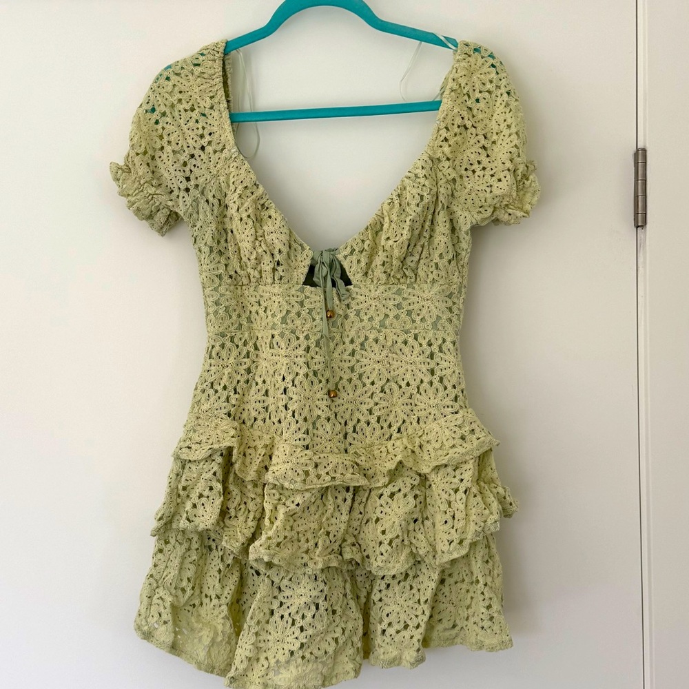 Green cotton dress summer dress casual court ruffle